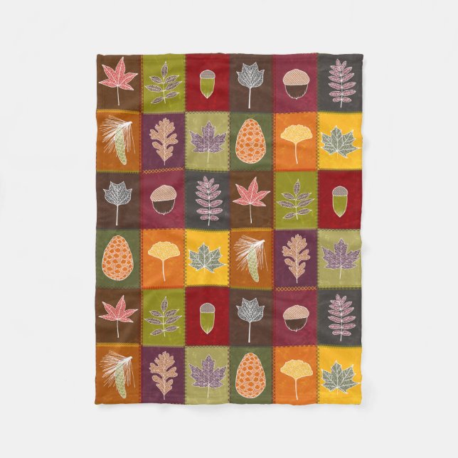 Quilted Fall Leaves Fleece Blanket (Front)