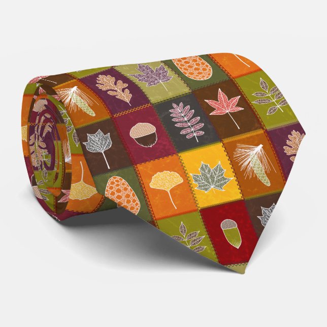 Quilted Fall Leaves Tie (Rolled)