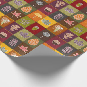 Quilted Fall Leaves Wrapping Paper