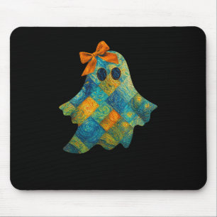 Quilted Ghost With Orange Bow Halloween Design  Mouse Mat