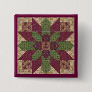 Quilted Green Burgundy Star 15 Cm Square Badge