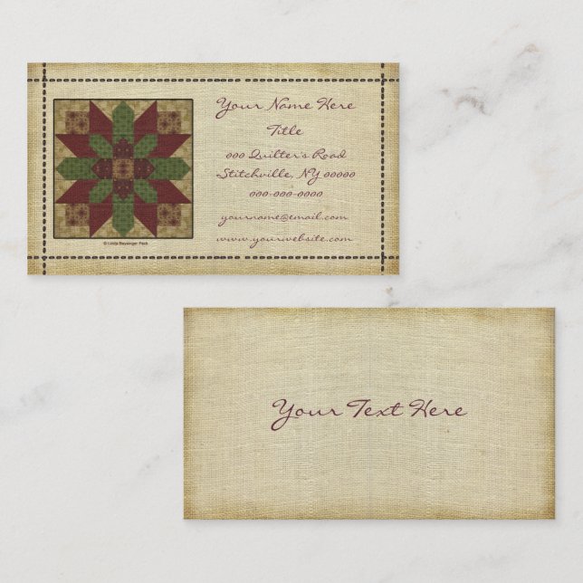 Quilted Green Burgundy Star Business Card (Front/Back)