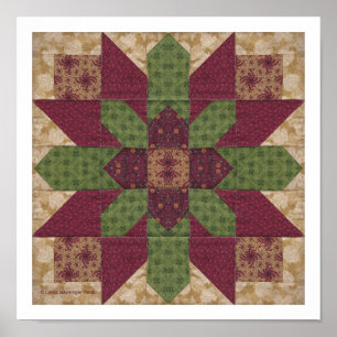 Quilted Green Burgundy Star Poster