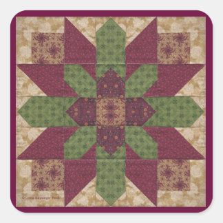 Quilted Green Burgundy Star Square Sticker