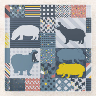 Quilted Hippo Glass Coaster