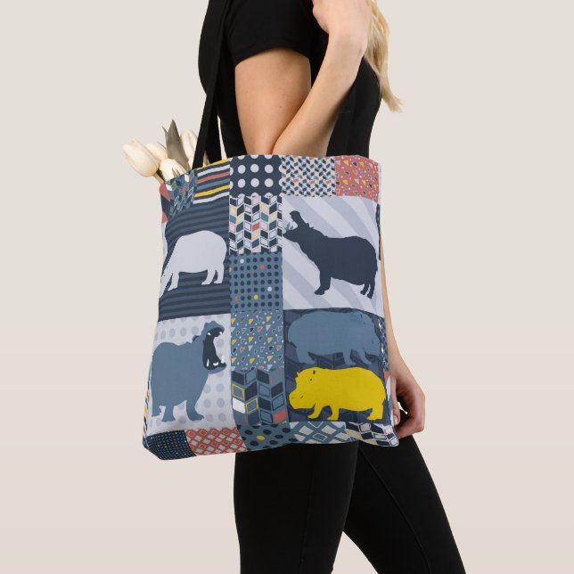 Quilted Hippo Tote Bag (Close Up)