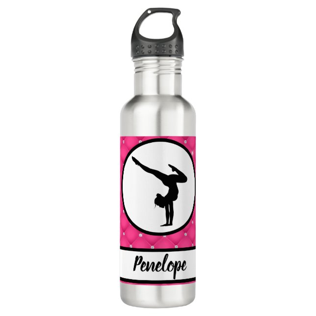 Quilted Hot Pink Faux Rhinestone Handstand    710 Ml Water Bottle (Front)