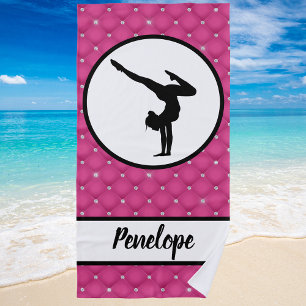 Quilted Hot Pink Faux Rhinestone Handstand  Beach Towel