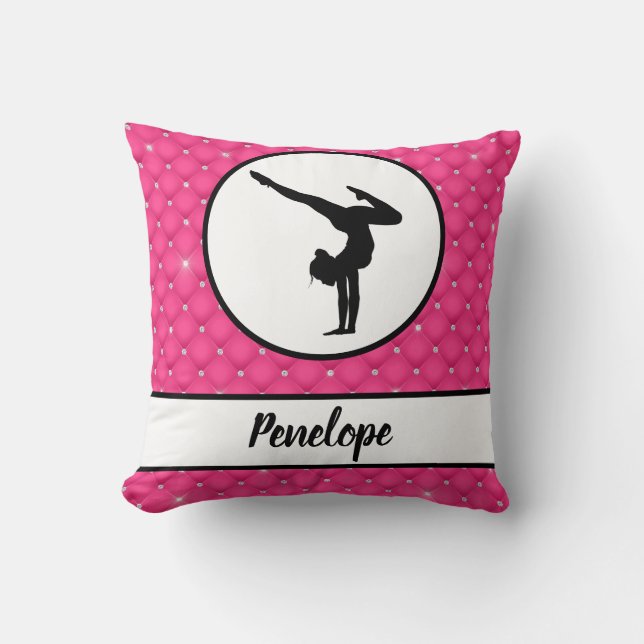 Quilted Hot Pink Faux Rhinestone Handstand  Cushion (Front)