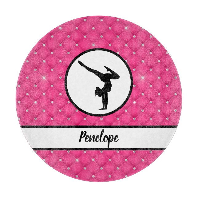 Quilted Hot Pink Faux Rhinestone Handstand   Cutting Board (Front)