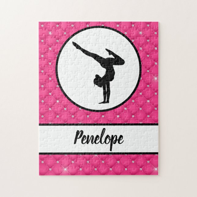 Quilted Hot Pink Faux Rhinestone Handstand   Jigsaw Puzzle (Vertical)