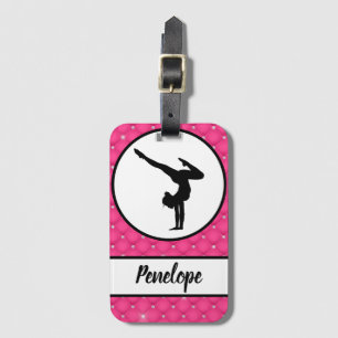 Quilted Hot Pink Faux Rhinestone Handstand Luggage Tag