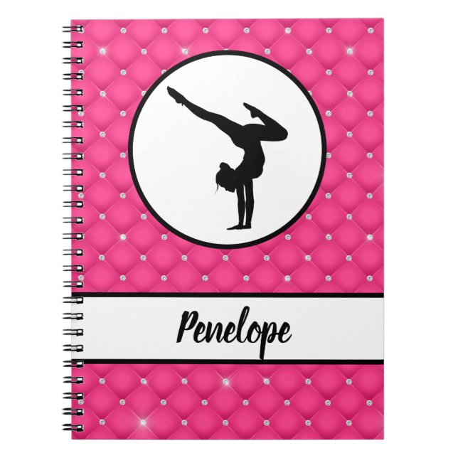 Quilted Hot Pink Faux Rhinestone Handstand   Notebook (Front)