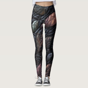 Quilted Iridescent Leaves Design Leggings