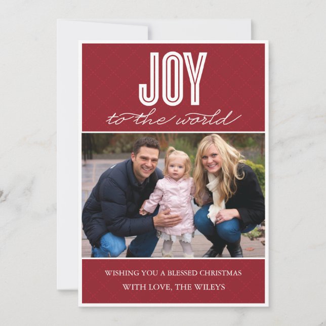 'Quilted Joy' (Cranberry) Holiday Photo Card (Front)