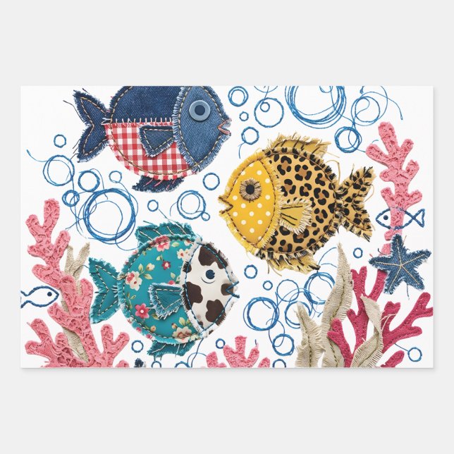 Quilted Look Fish Wrapping Paper Sheet (Front)