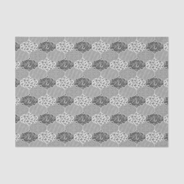 Quilted Moroccan Pattern Grey Floral Tissue Paper (Front)