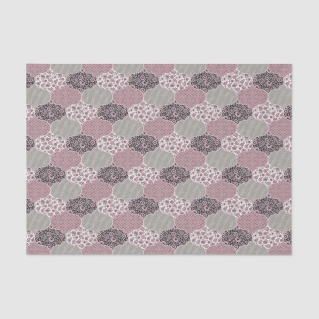 Quilted Moroccan Southwest Pink Sage Grey Floral Tissue Paper (Front)