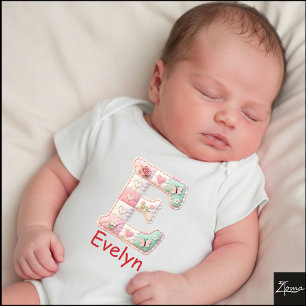 Quilted Patchwork Initial Letter E Nursery Baby Bodysuit