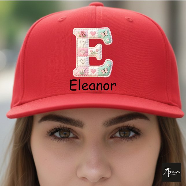 Quilted Patchwork Initial Letter E Nursery Trucker Hat (This is a sample design. There are several models to choose from, with the name and color changed.)