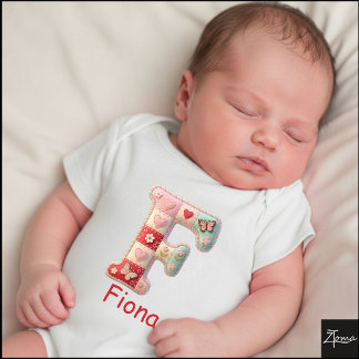 Quilted Patchwork Initial Letter F Nursery Baby Bodysuit