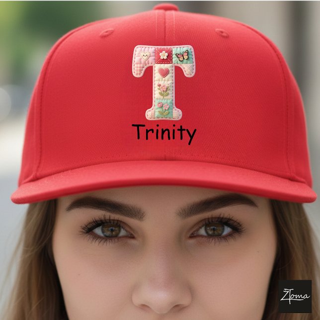 Quilted Patchwork Initial Letter T Nursery Trucker Hat (This is a sample design. There are several models to choose from, with the name and color changed.)
