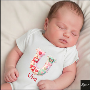 Quilted Patchwork Initial Letter U Nursery Baby Bodysuit