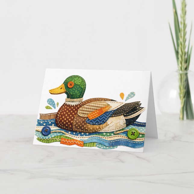 Quilted Patchwork Mallard Duck Card (Front)