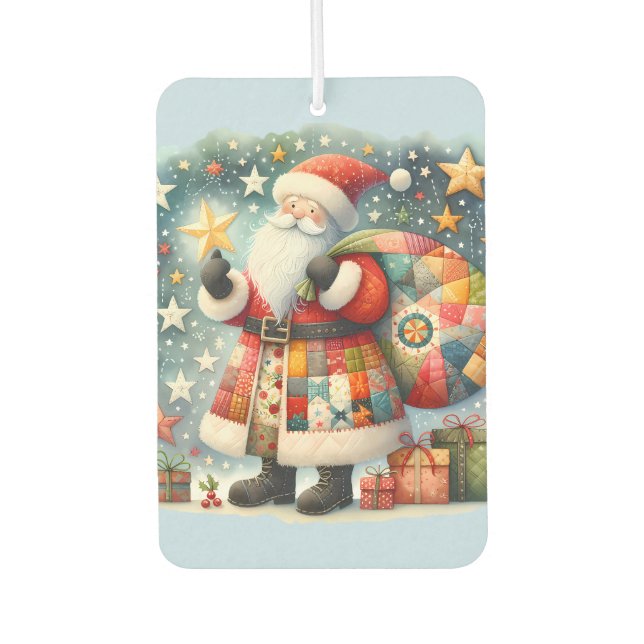 Quilted Patchwork Santa with Christmas Stars Car Air Freshener (Front)