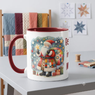 Quilted Patchwork Santa with Christmas Stars Mug
