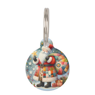 Quilted Patchwork Santa with Christmas Stars Pet Tag