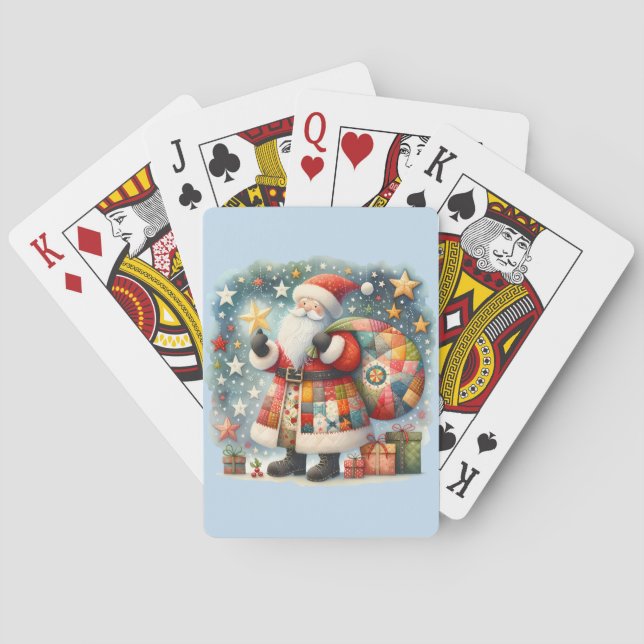 Quilted Patchwork Santa with Christmas Stars Playing Cards (Back)