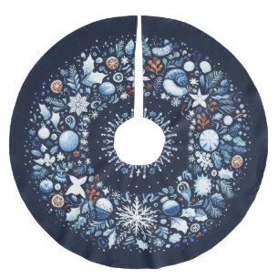 Quilted Pattern Blue and White Christmas Brushed Polyester Tree Skirt