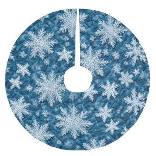 Quilted Pattern Blue and White Snowflakes Brushed Polyester Tree Skirt