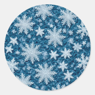 Quilted Pattern Blue and White Snowflakes Classic Round Sticker