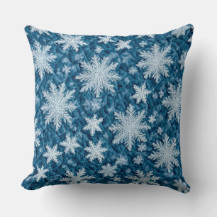 Quilted Pattern Blue and White Snowflakes Cushion