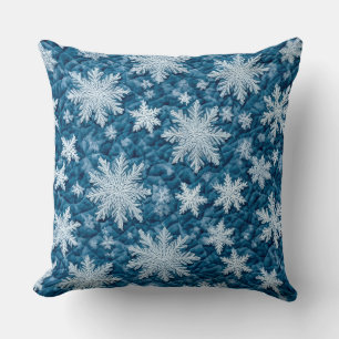 Quilted Pattern Blue and White Snowflakes Cushion