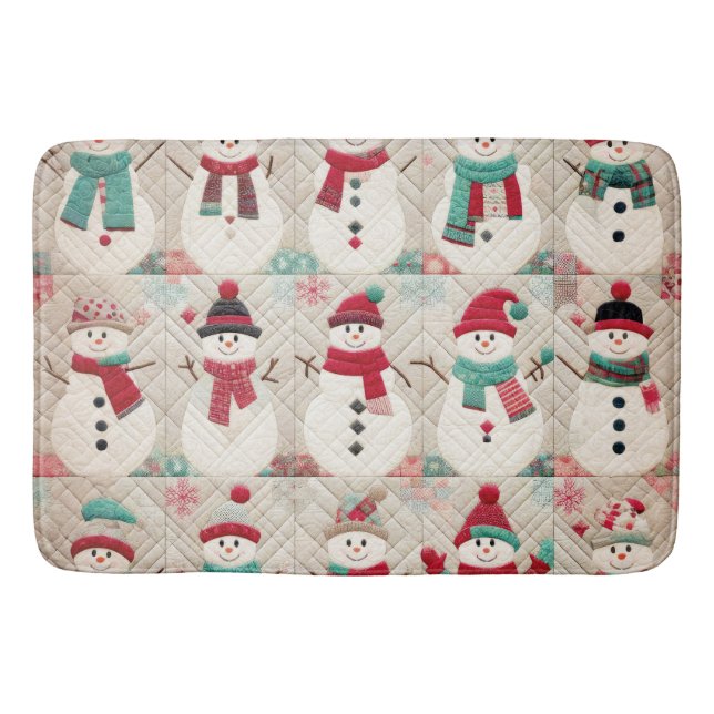 Quilted Pattern of Snowmen Bath Mat (Front)