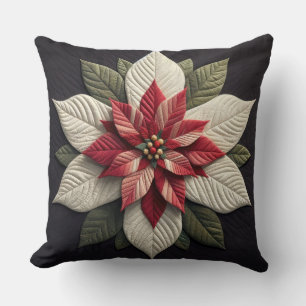 Quilted Pattern Poinsettia Black Cushion