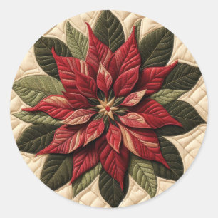 Quilted Pattern Poinsettia Cream Classic Round Sticker