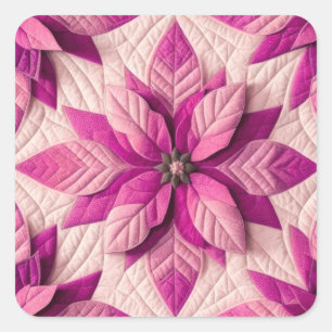 Quilted Pattern Poinsettia Pink Square Sticker