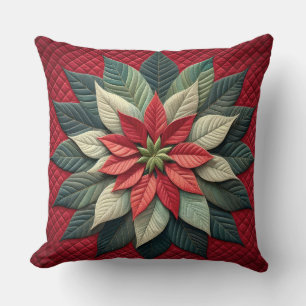 Quilted Pattern Poinsettia Red Cushion