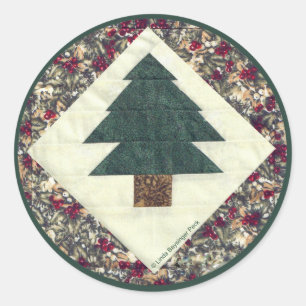 Quilted Pine Tree Classic Round Sticker