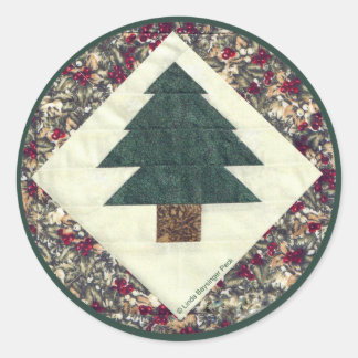 Quilted Pine Tree Classic Round Sticker