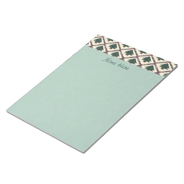 Quilted Pine Trees Faux Parchment Notepad (Angled)