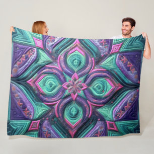 Quilted Pink Aqua Purple Abstract Design Fleece Blanket