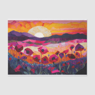 Quilted Pink Poppy Sunrise, Vibrant Boho Decor Tissue Paper