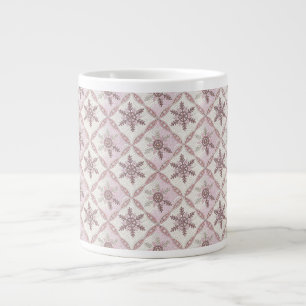 Quilted Pink Snowflake Pattern Winter Large Coffee Mug