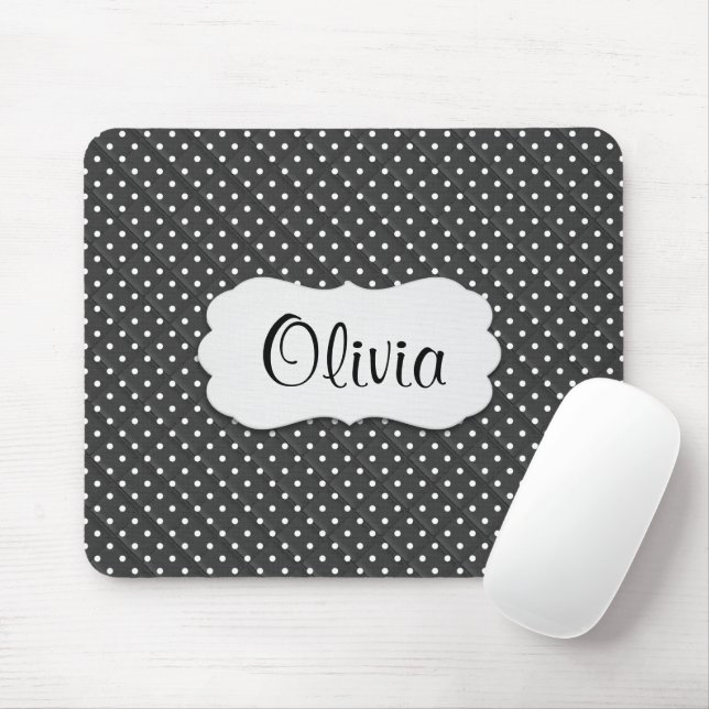 Quilted Polka Dots with Name   Mouse Mat (With Mouse)