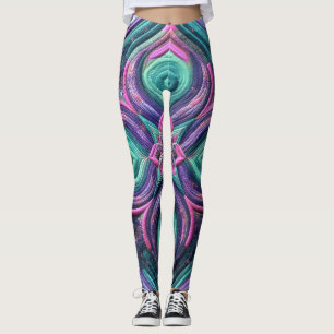 Quilted Purple Pink Aqua Abstract Design Leggings